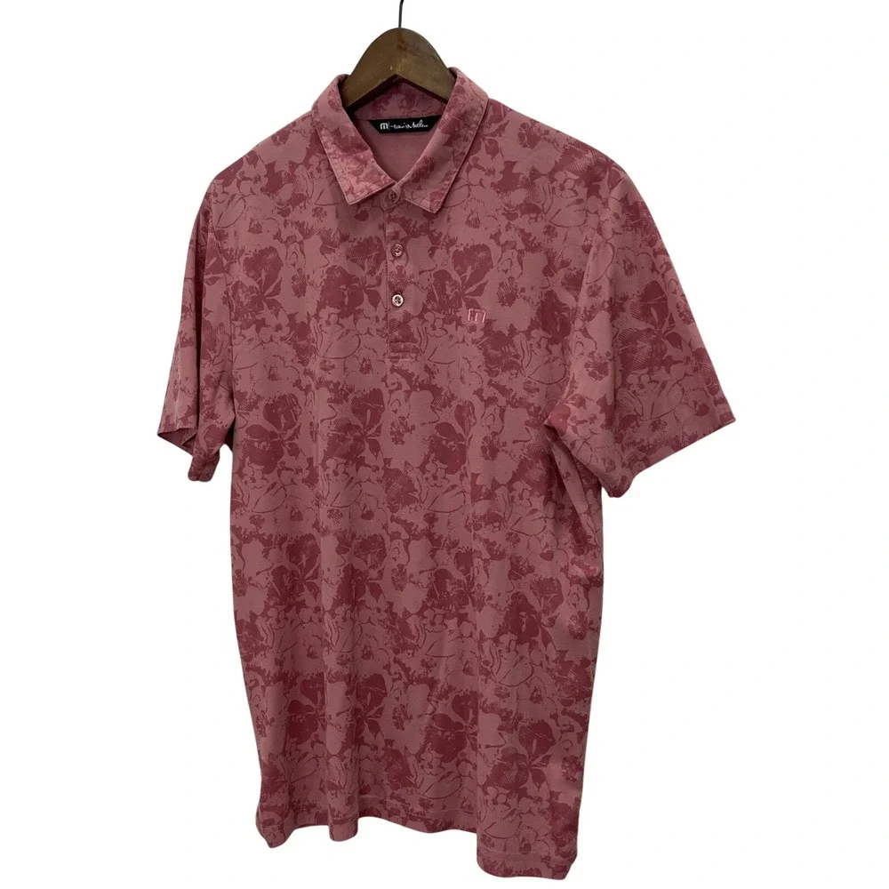 TravisMathew Polo Shirt Mens Size Large Pink Floral‎ Print Golf Top Excellent